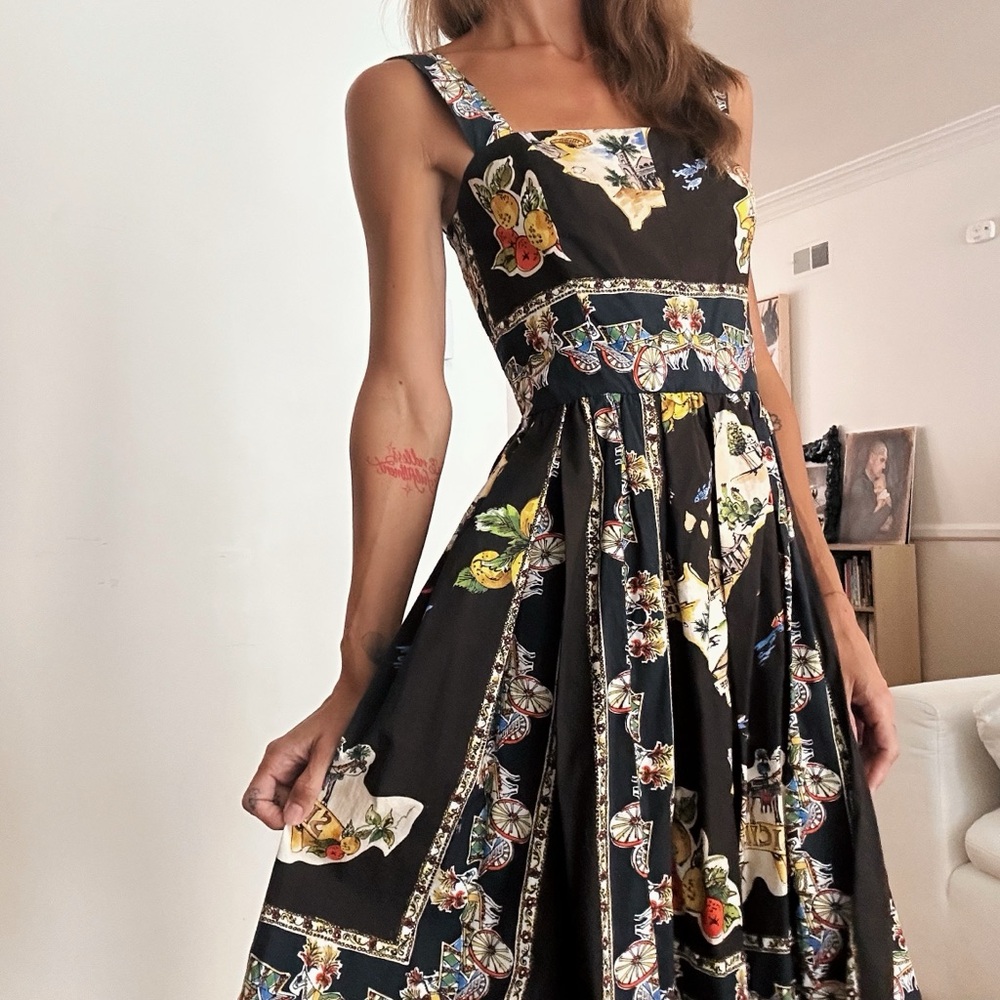 Dolce & Gabbana Black Multicolor Midi Dress